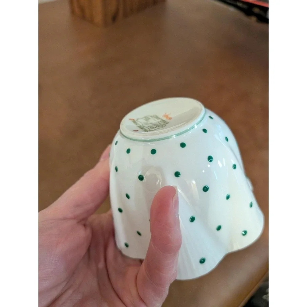 Shelley England Dainty Green Polka Dot Teacup and Saucer Fine Bone China 13748